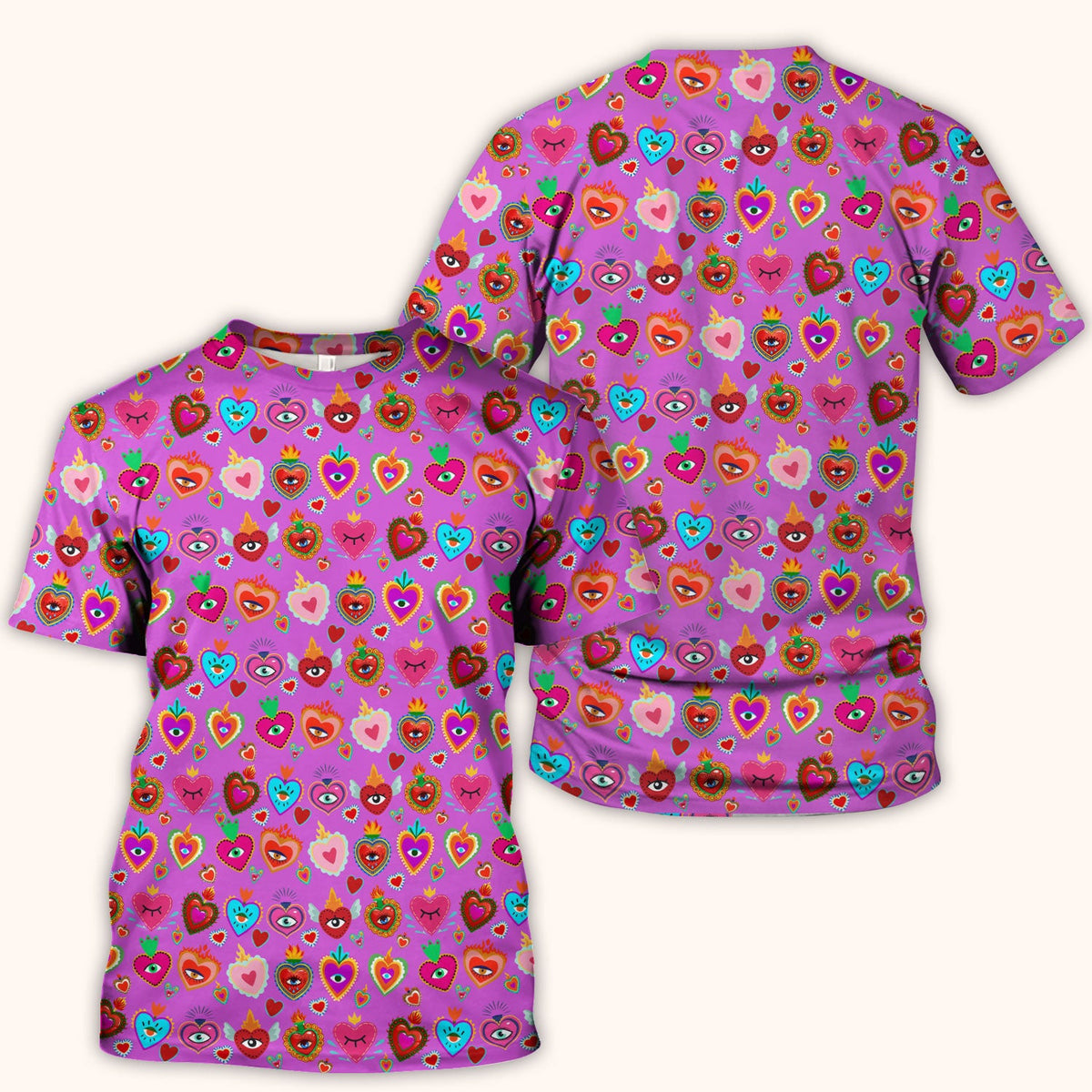 Valentine Colorful Sacred Heart Print Medical Scrub Top, Comfortable Scrubs for Nurses