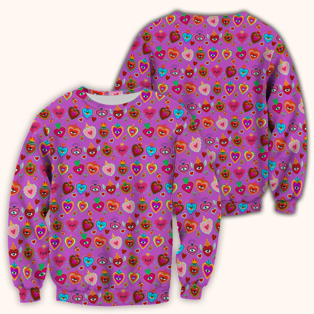 Valentine Colorful Sacred Heart Print Medical Scrub Top, Comfortable Scrubs for Nurses