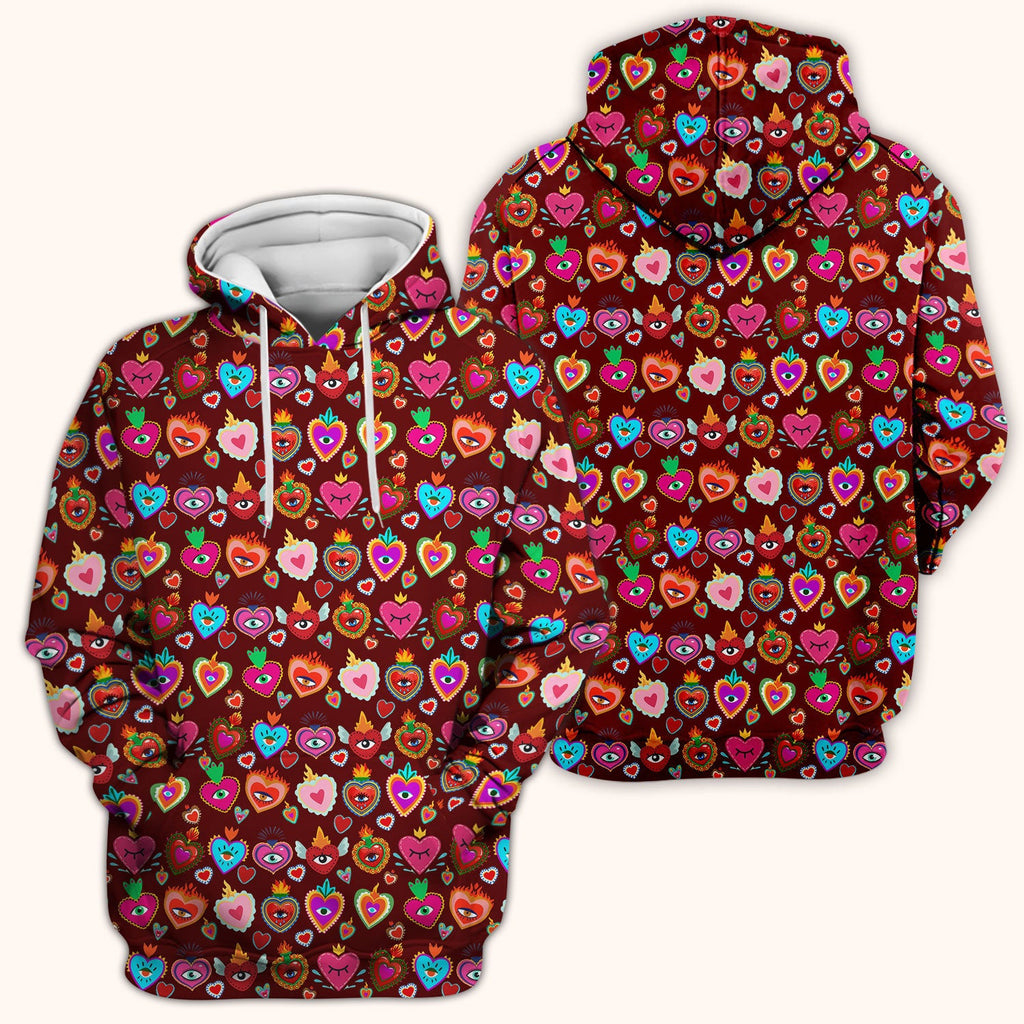 Valentine Colorful Sacred Heart Print Medical Scrub Top, Comfortable Scrubs for Nurses