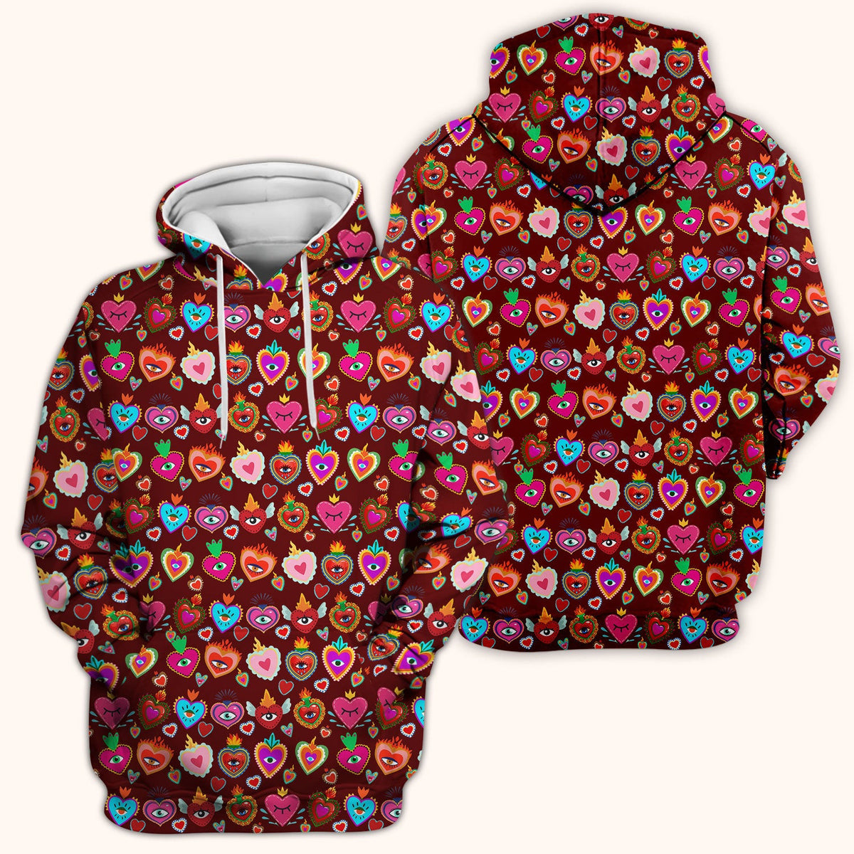 Valentine Colorful Sacred Heart Print Medical Scrub Top, Comfortable Scrubs for Nurses