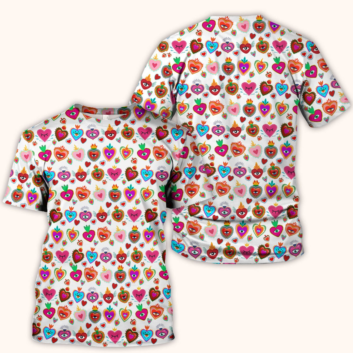 Valentine Colorful Sacred Heart Print Medical Scrub Top, Comfortable Scrubs for Nurses
