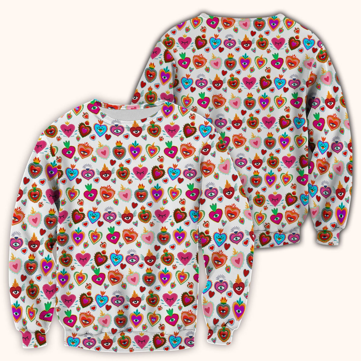 Valentine Colorful Sacred Heart Print Medical Scrub Top, Comfortable Scrubs for Nurses