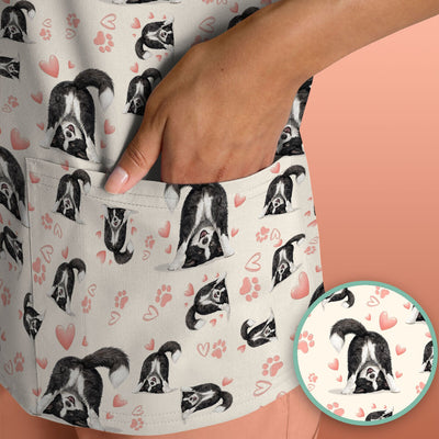 Cute Puppy Heart Medical Pattern Scrub Top, Comfortable Scrubs for Nurses