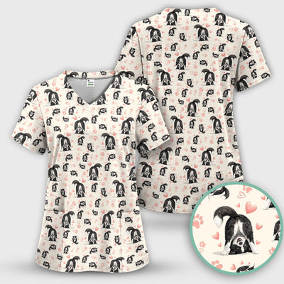 Cute Puppy Heart Medical Pattern Scrub Top, Comfortable Scrubs for Nurses
