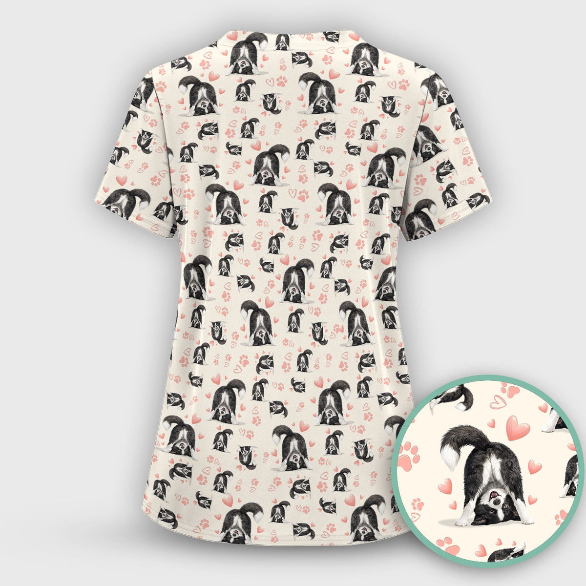 Cute Puppy Heart Medical Pattern Scrub Top, Comfortable Scrubs for Nurses
