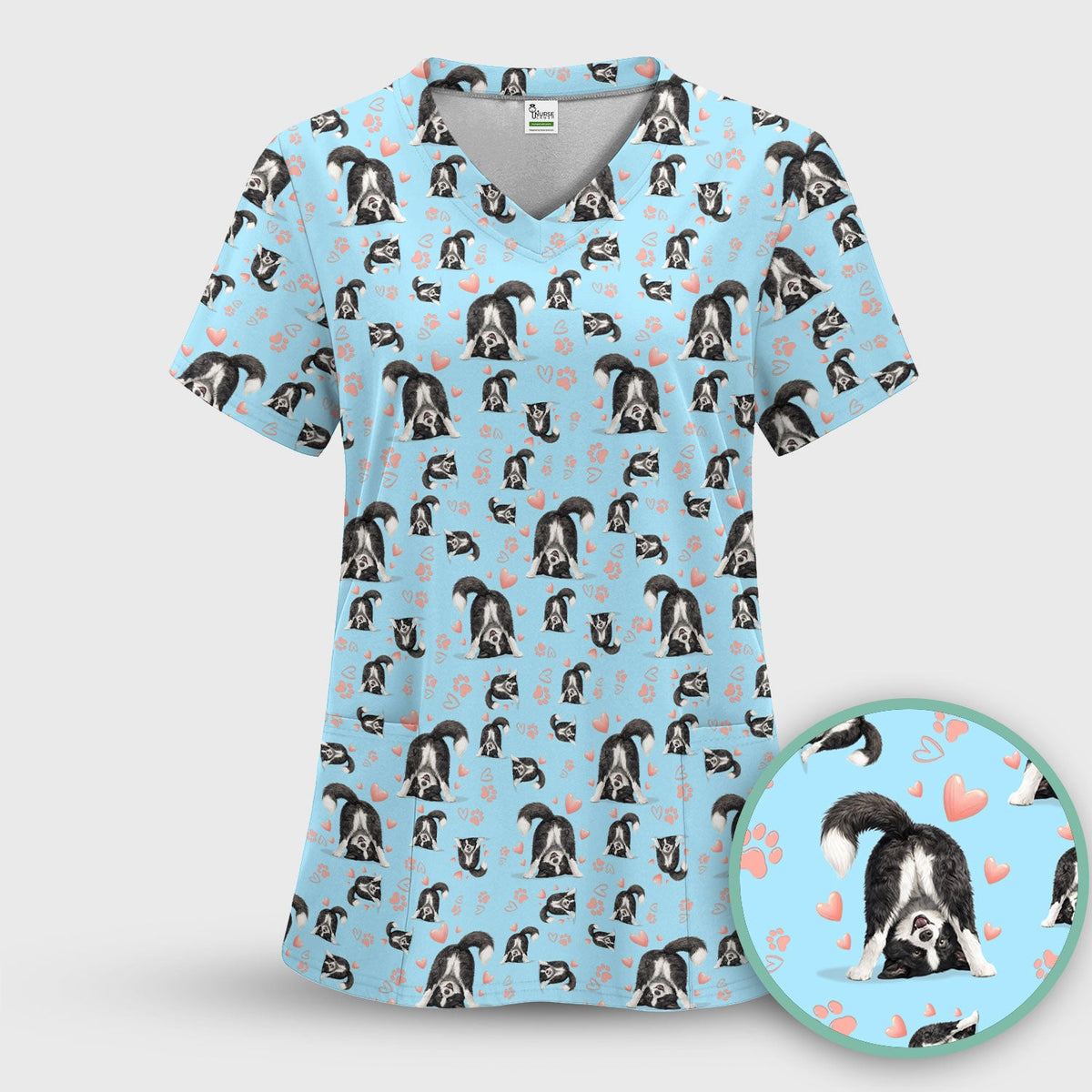 Cute Puppy Heart Medical Pattern Scrub Top, Comfortable Scrubs for Nurses