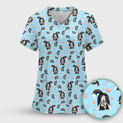 Cute Puppy Heart Medical Pattern Scrub Top, Comfortable Scrubs for Nurses