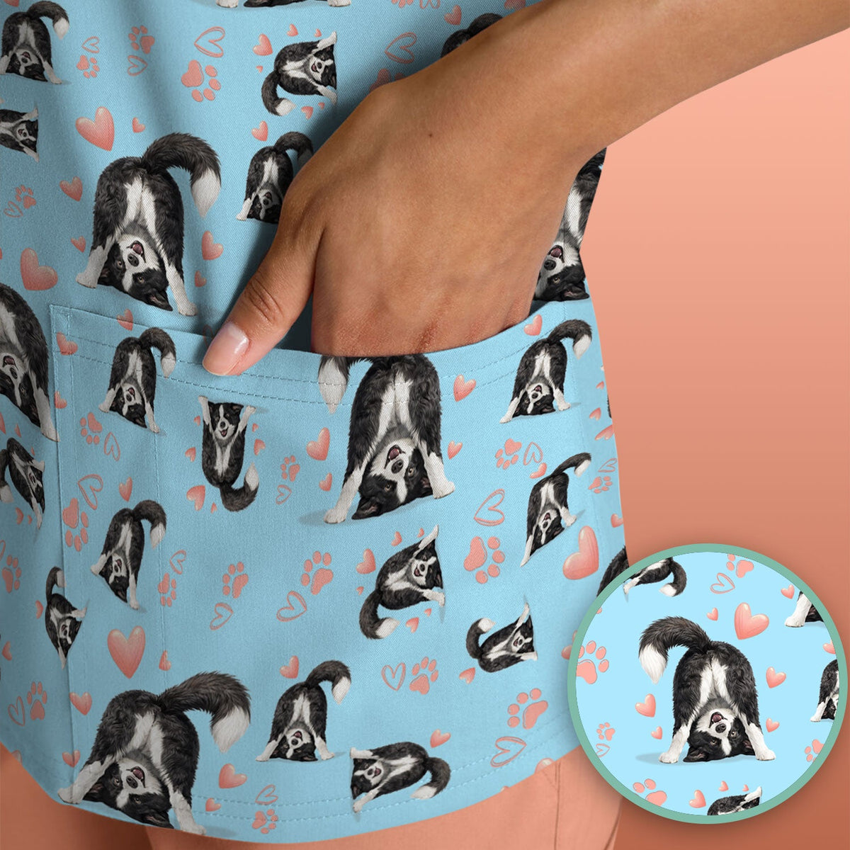 Cute Puppy Heart Medical Pattern Scrub Top, Comfortable Scrubs for Nurses