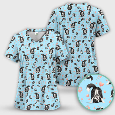 Cute Puppy Heart Medical Pattern Scrub Top, Comfortable Scrubs for Nurses