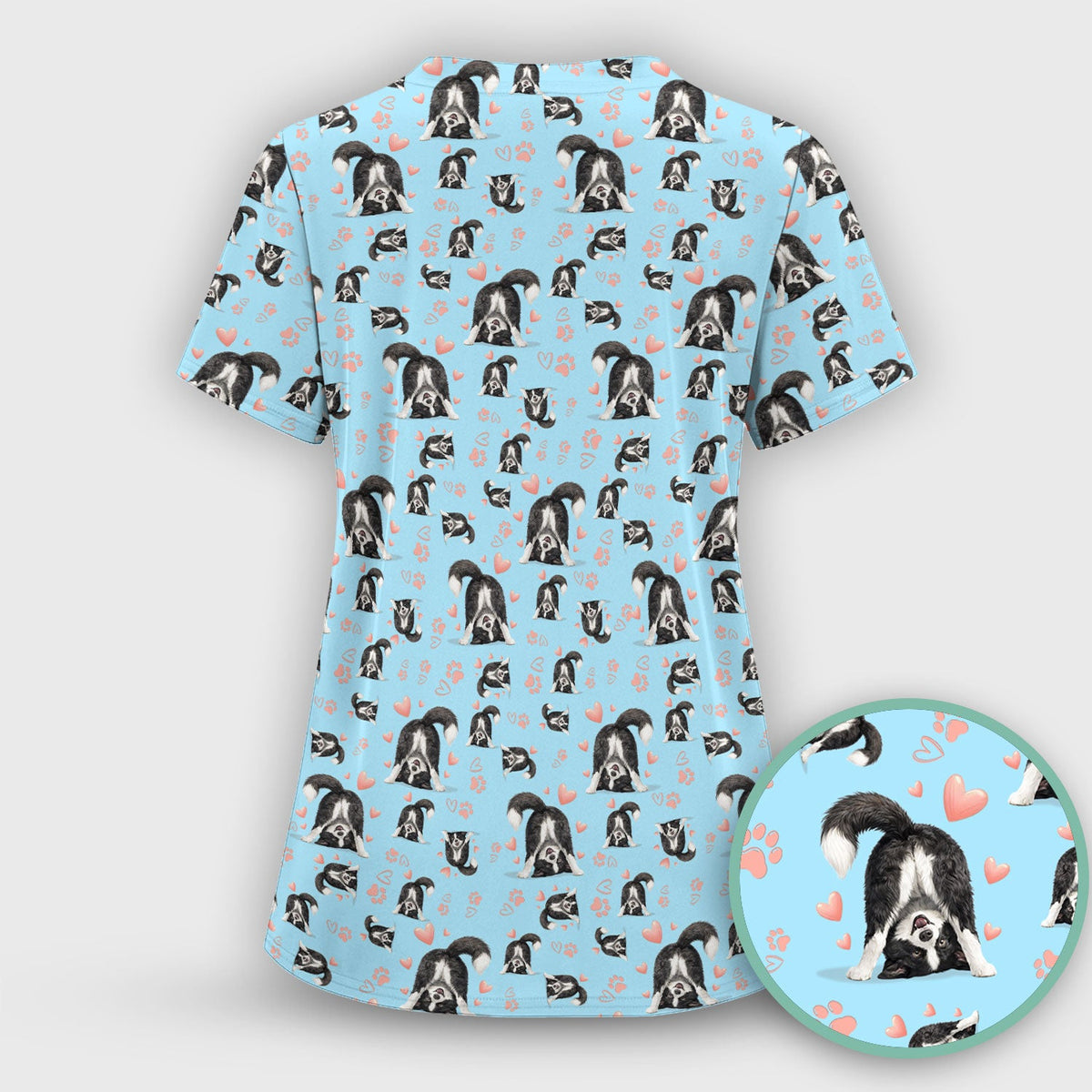 Cute Puppy Heart Medical Pattern Scrub Top, Comfortable Scrubs for Nurses