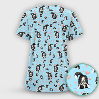 Cute Puppy Heart Medical Pattern Scrub Top, Comfortable Scrubs for Nurses