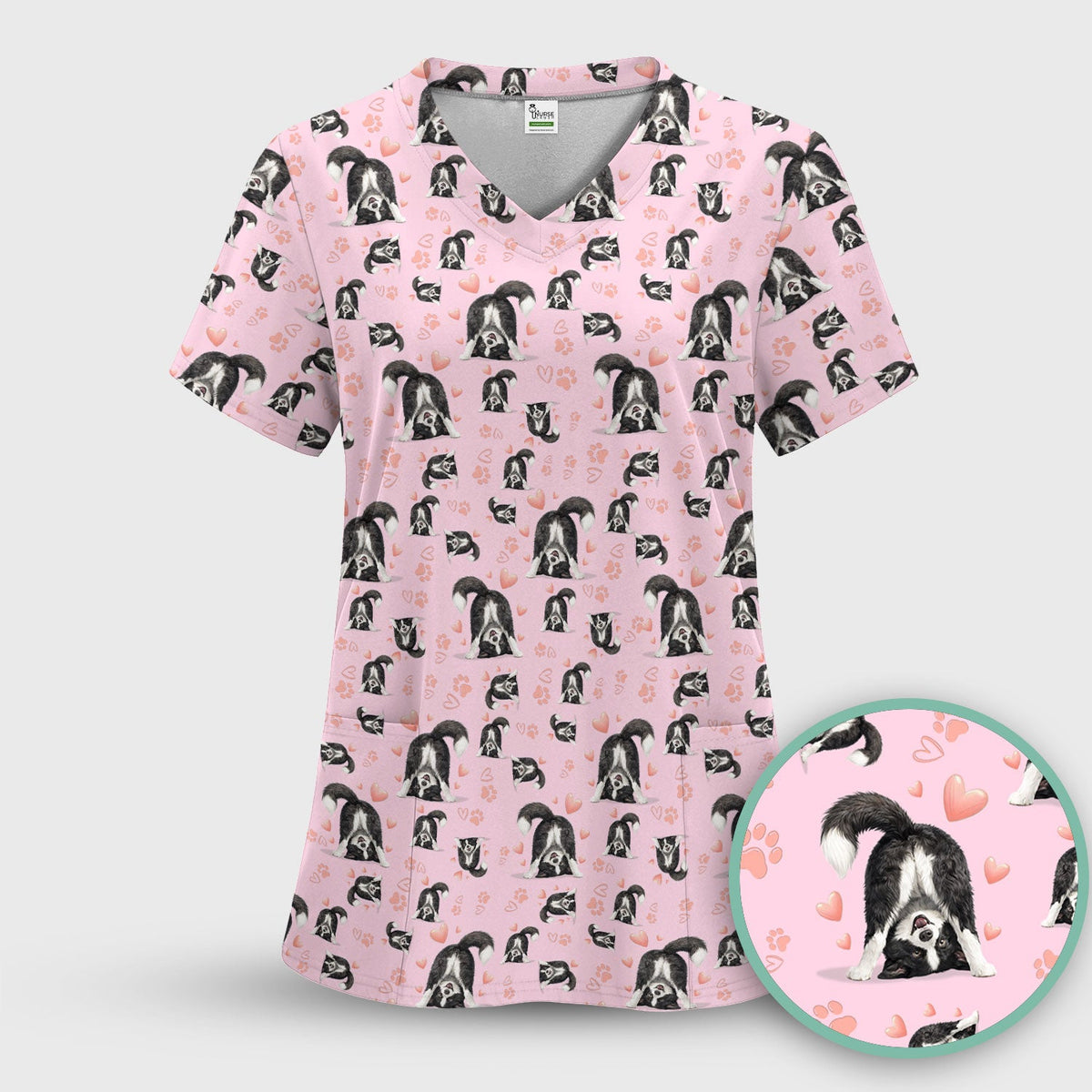 Cute Puppy Heart Medical Pattern Scrub Top, Comfortable Scrubs for Nurses