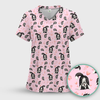 Cute Puppy Heart Medical Pattern Scrub Top, Comfortable Scrubs for Nurses