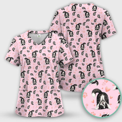 Cute Puppy Heart Medical Pattern Scrub Top, Comfortable Scrubs for Nurses