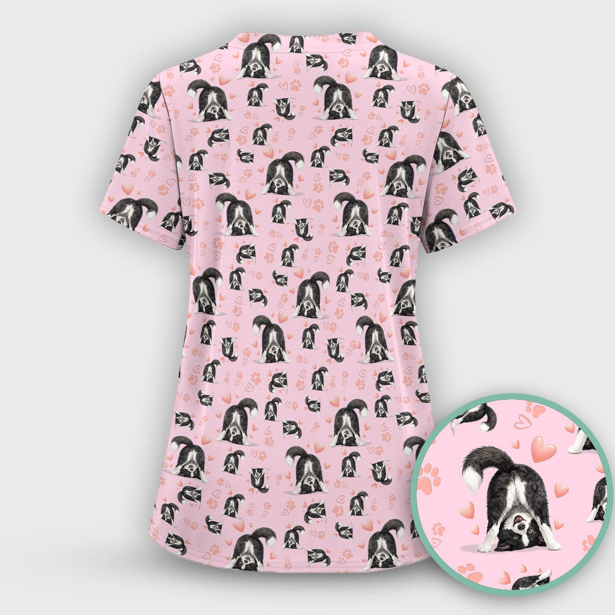 Cute Puppy Heart Medical Pattern Scrub Top, Comfortable Scrubs for Nurses
