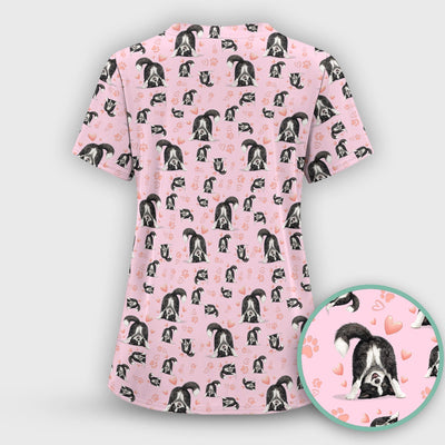 Cute Puppy Heart Medical Pattern Scrub Top, Comfortable Scrubs for Nurses