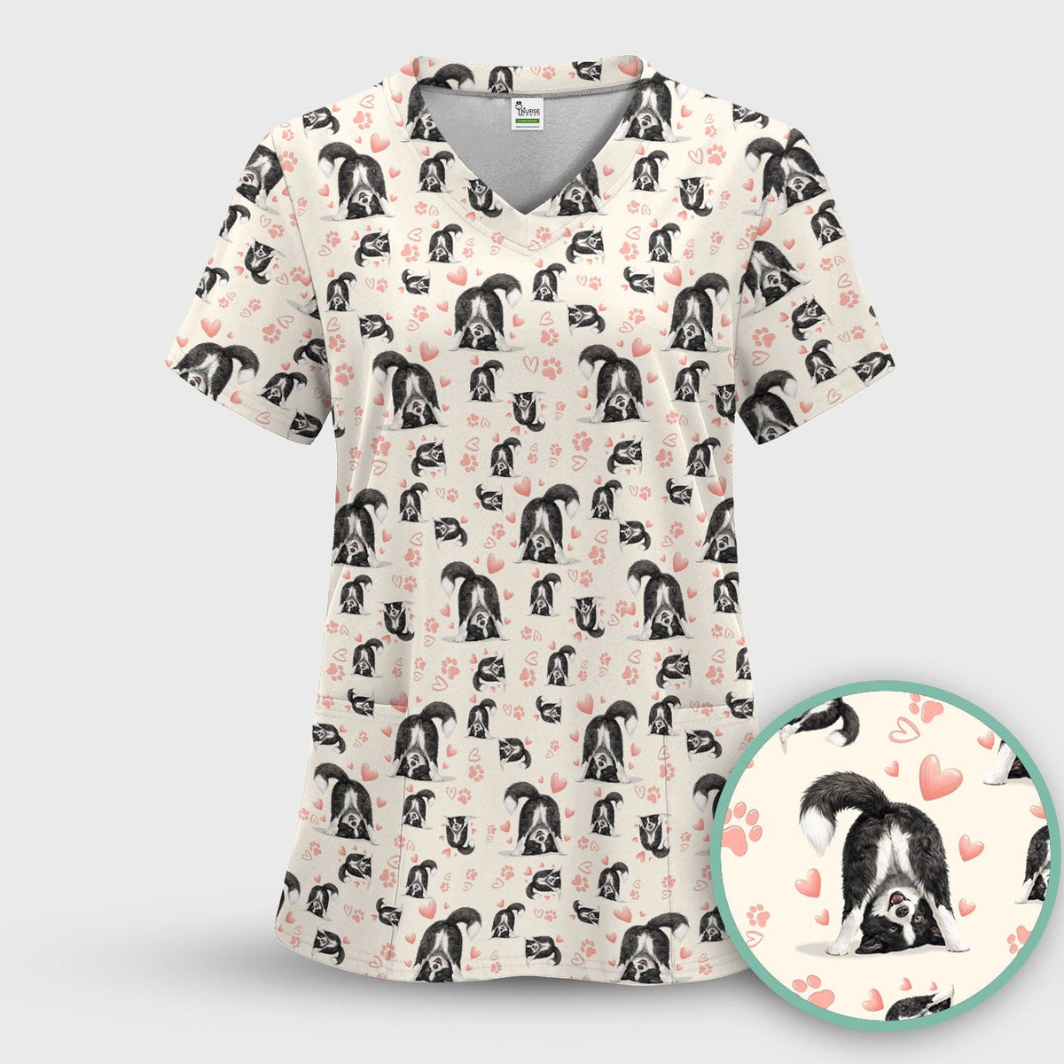 Cute Puppy Heart Medical Pattern Scrub Top, Comfortable Scrubs for Nurses