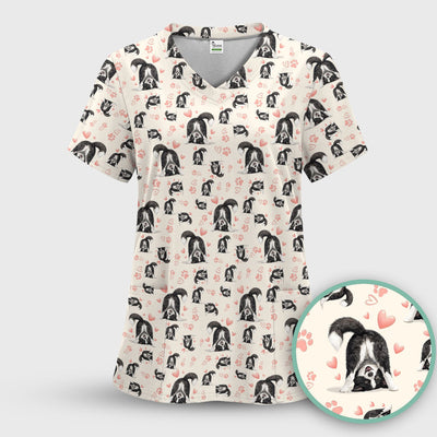 Cute Puppy Heart Medical Pattern Scrub Top, Comfortable Scrubs for Nurses