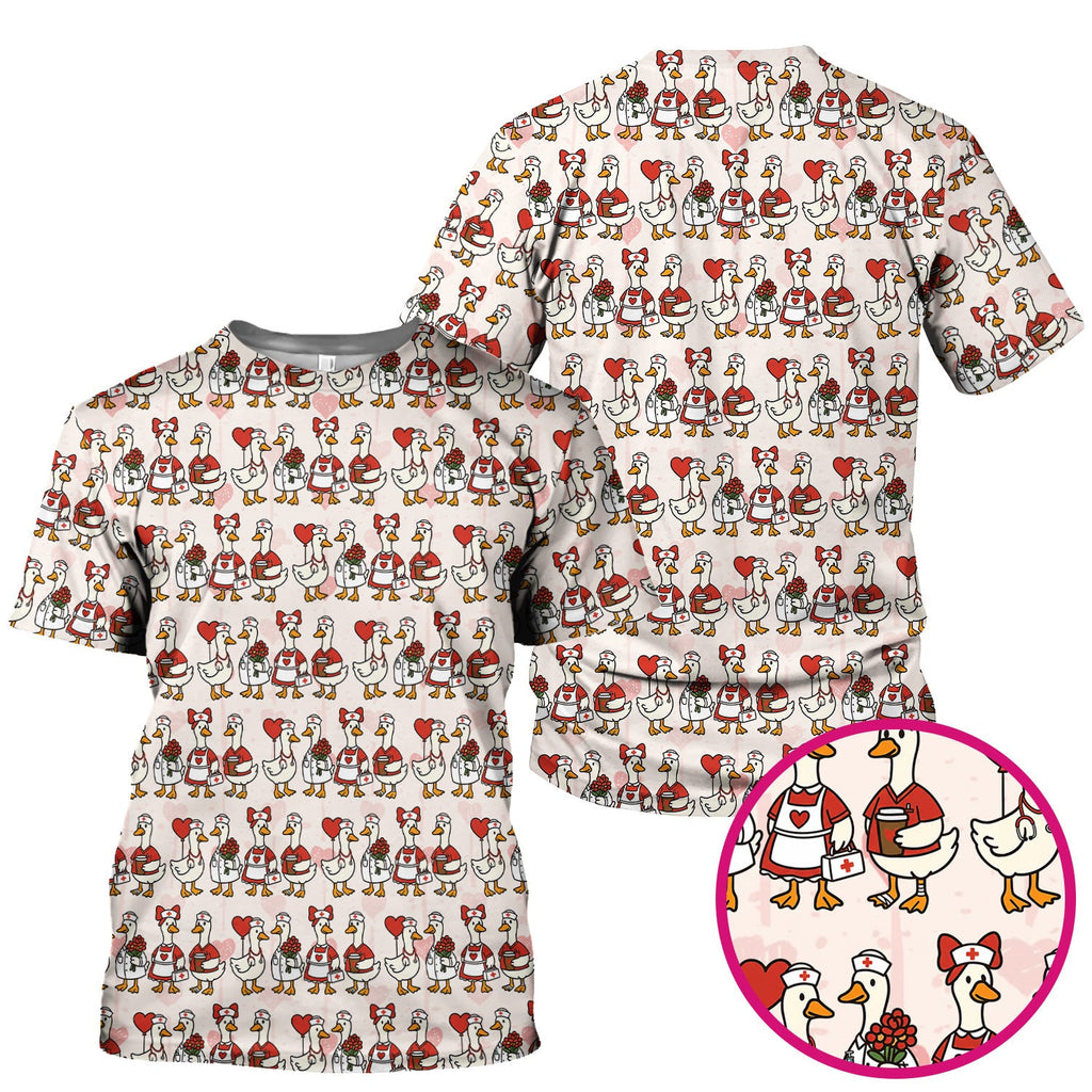 Valentine Nurse Goose Pattern Scrub Top, Comfortable Scrubs for Nurse