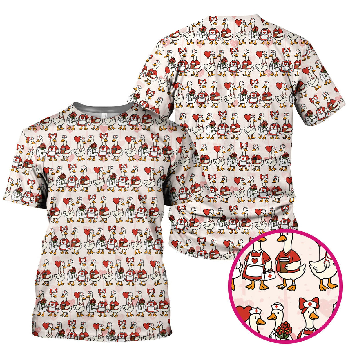 Valentine Nurse Goose Pattern Scrub Top, Comfortable Scrubs for Nurse
