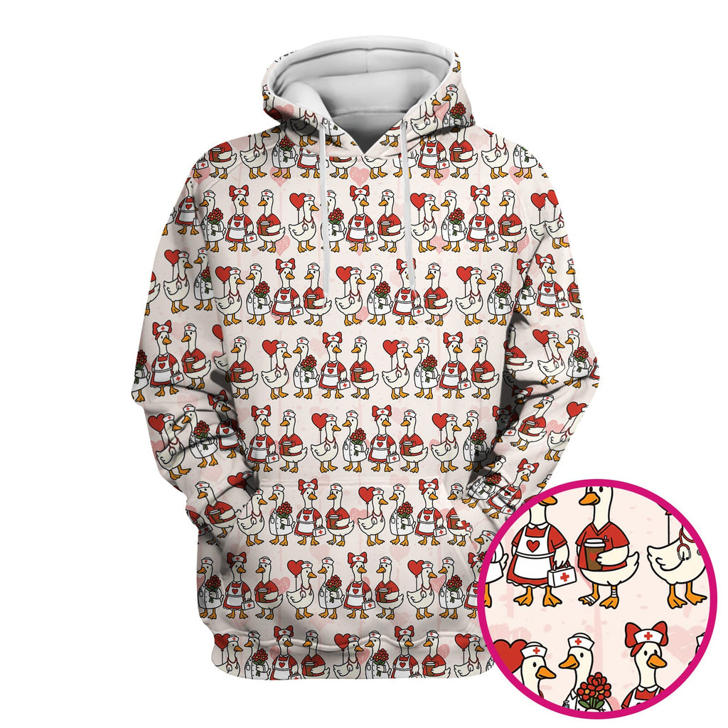 Valentine Nurse Goose Pattern Scrub Top, Comfortable Scrubs for Nurse