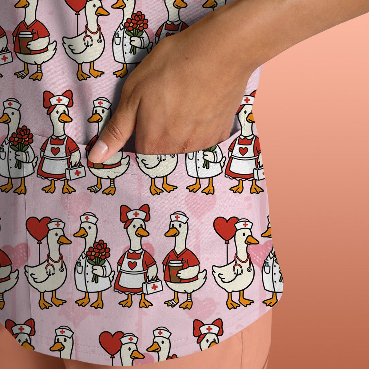 Valentine Nurse Goose Pattern Scrub Top, Comfortable Scrubs for Nurse
