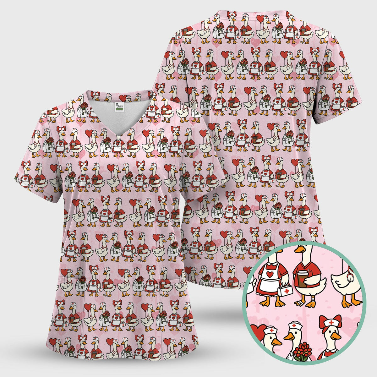 Valentine Nurse Goose Pattern Scrub Top, Comfortable Scrubs for Nurse