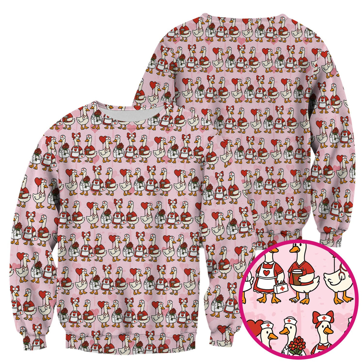 Valentine Nurse Goose Pattern Scrub Top, Comfortable Scrubs for Nurse