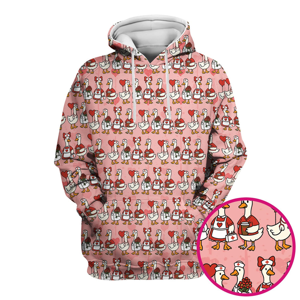 Valentine Nurse Goose Pattern Scrub Top, Comfortable Scrubs for Nurse