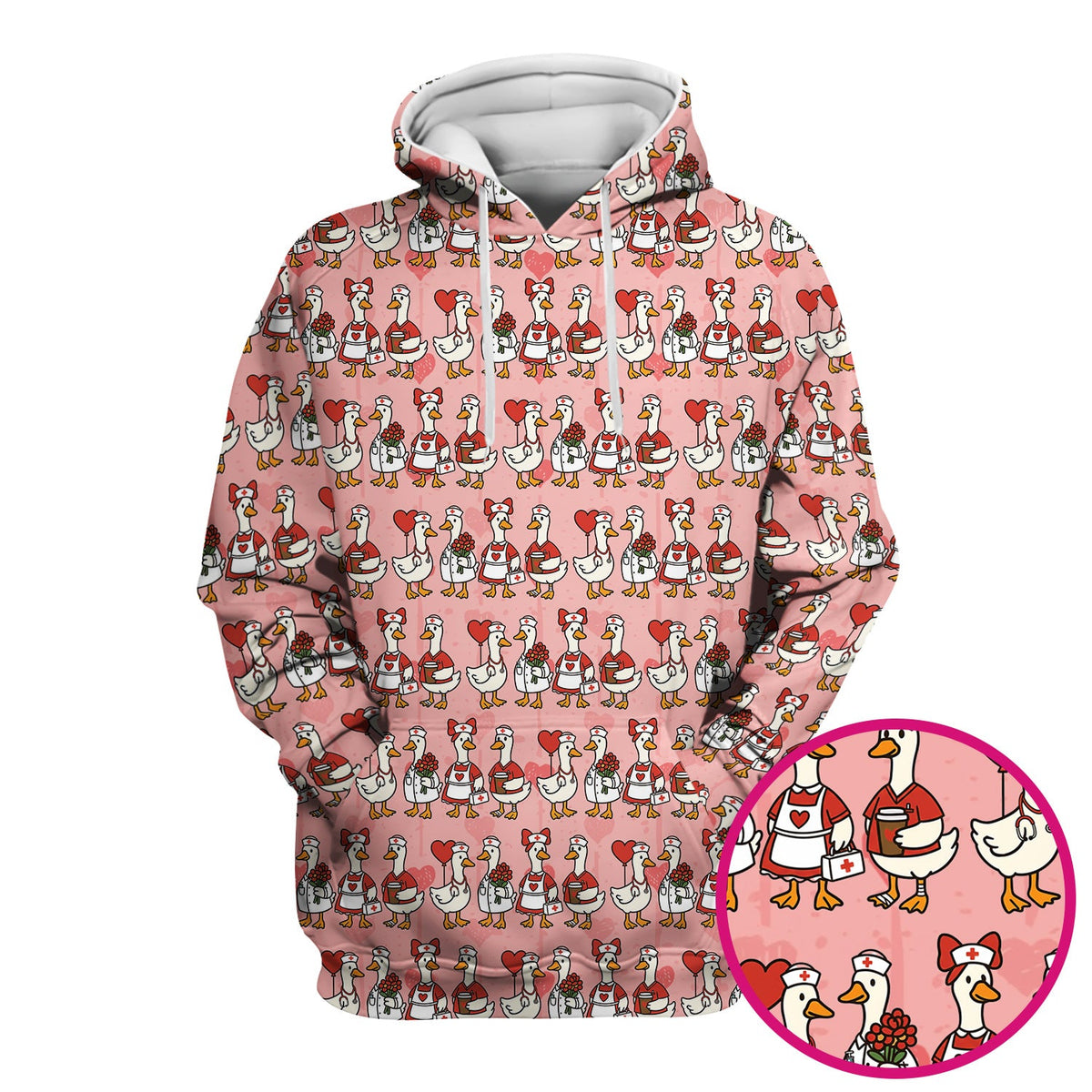 Valentine Nurse Goose Pattern Scrub Top, Comfortable Scrubs for Nurse