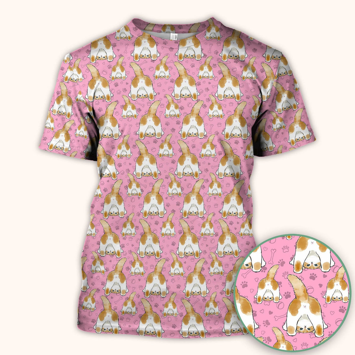 Cute Cat Butt Nurse Scrub Top, Cat Pattern Medical Shirt For Pet Lover, Breathable Fabrics Nursing Uniform
