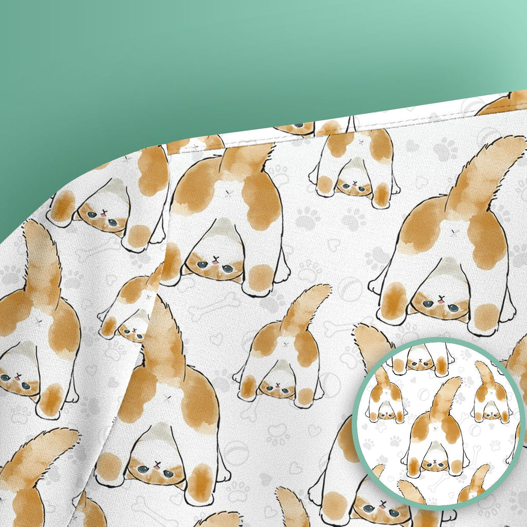 Cute Cat Butt Nurse Scrub Top, Cat Pattern Medical Shirt For Pet Lover, Breathable Fabrics Nursing Uniform