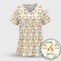 Cute Cat Butt Nurse Scrub Top, Cat Pattern Medical Shirt For Pet Lover, Breathable Fabrics Nursing Uniform