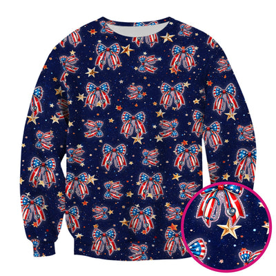 Patriotic Bow Star Print Nurse Scrub Top, Breathable Fabrics Nursing Uniform
