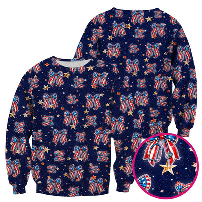 Patriotic Bow Star Print Nurse Scrub Top, Breathable Fabrics Nursing Uniform