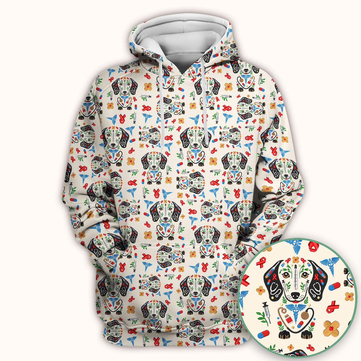 Dachshund Medical Icon Pattern Scrub Top, Comfortable Scrubs for Nurses