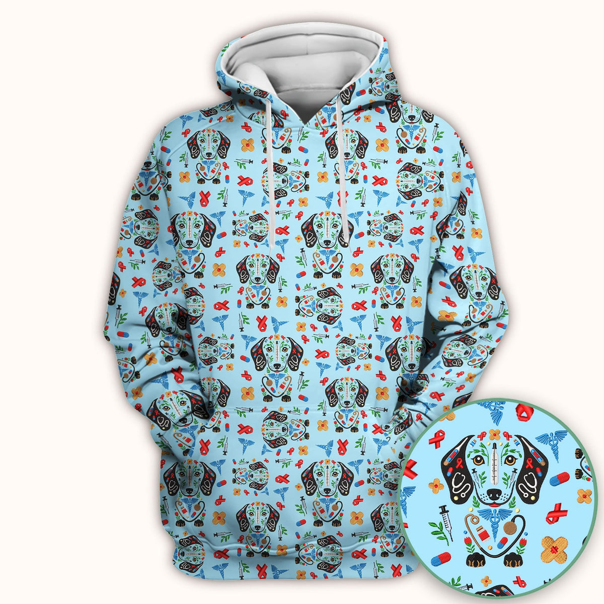 Dachshund Medical Icon Pattern Scrub Top, Comfortable Scrubs for Nurses