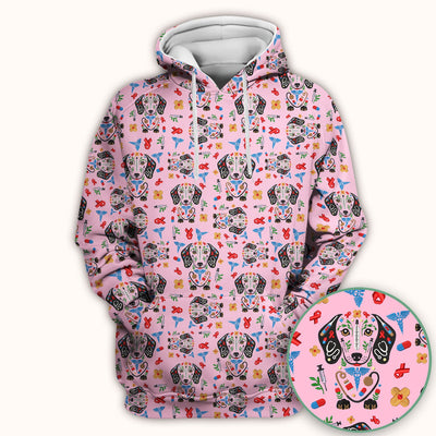 Dachshund Medical Icon Pattern Scrub Top, Comfortable Scrubs for Nurses