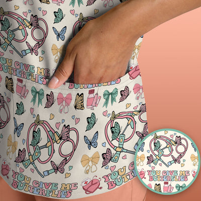 Butterfly Heart Valentine Medical Pattern Scrub Top, Comfortable Scrubs for Nurses