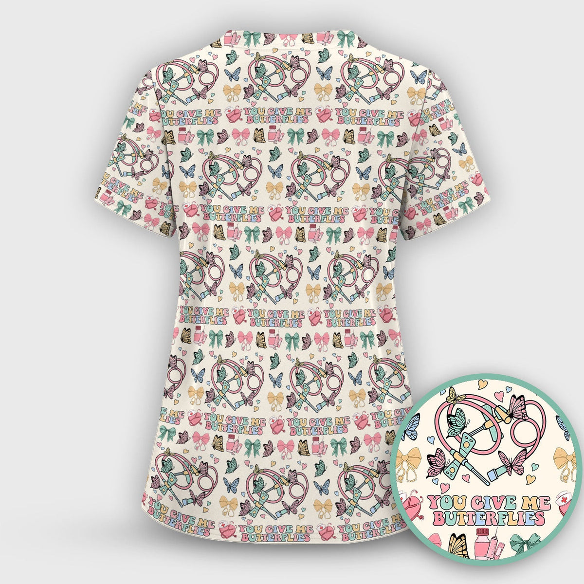 Butterfly Heart Valentine Medical Pattern Scrub Top, Comfortable Scrubs for Nurses