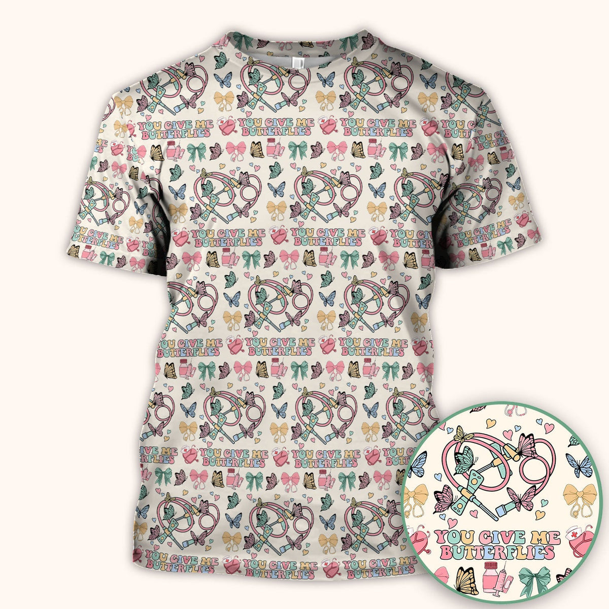 Butterfly Heart Valentine Medical Pattern Scrub Top, Comfortable Scrubs for Nurses