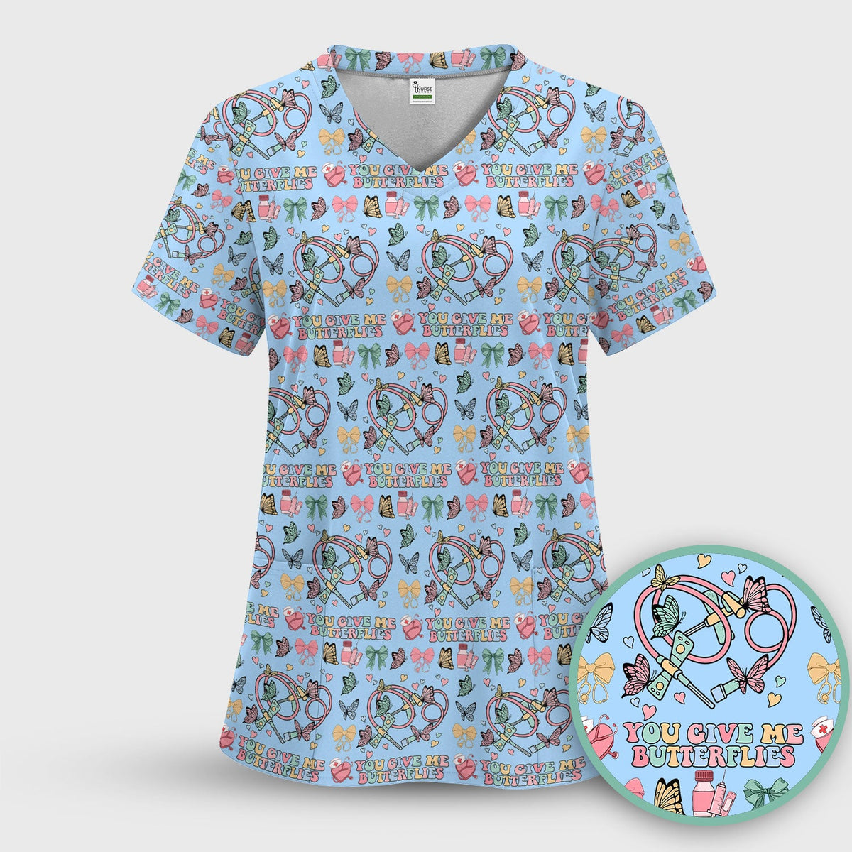 Butterfly Heart Valentine Medical Pattern Scrub Top, Comfortable Scrubs for Nurses