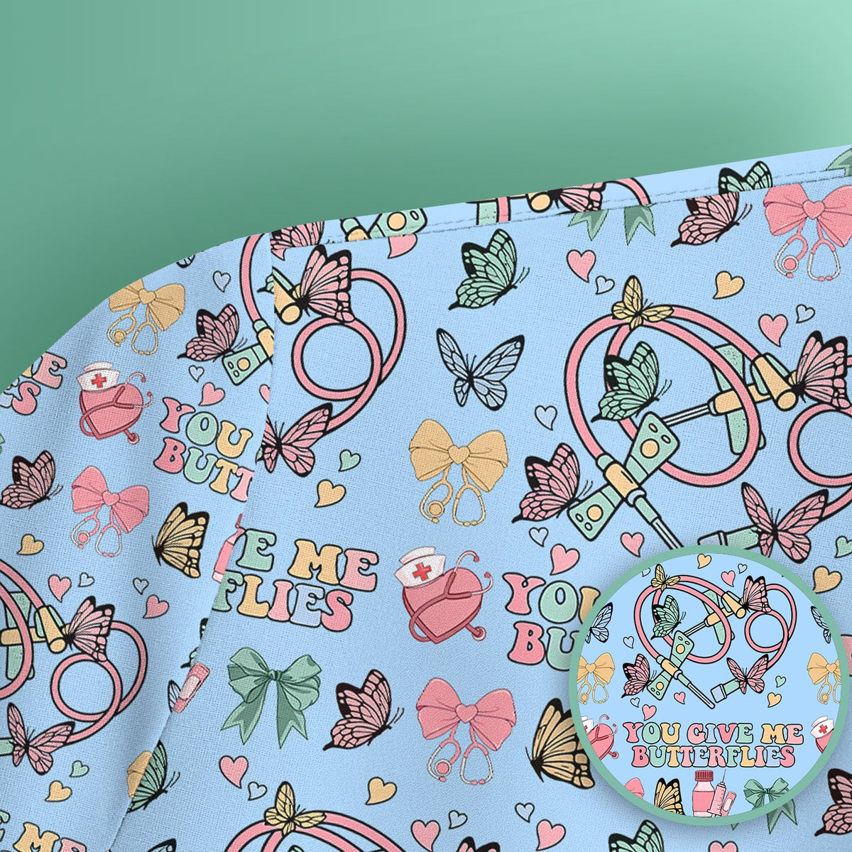 Butterfly Heart Valentine Medical Pattern Scrub Top, Comfortable Scrubs for Nurses