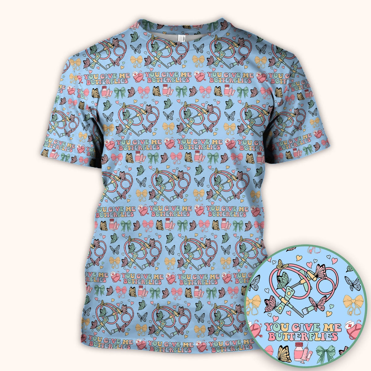 Butterfly Heart Valentine Medical Pattern Scrub Top, Comfortable Scrubs for Nurses