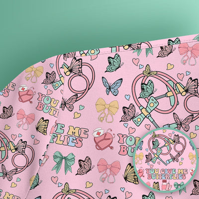 Butterfly Heart Valentine Medical Pattern Scrub Top, Comfortable Scrubs for Nurses