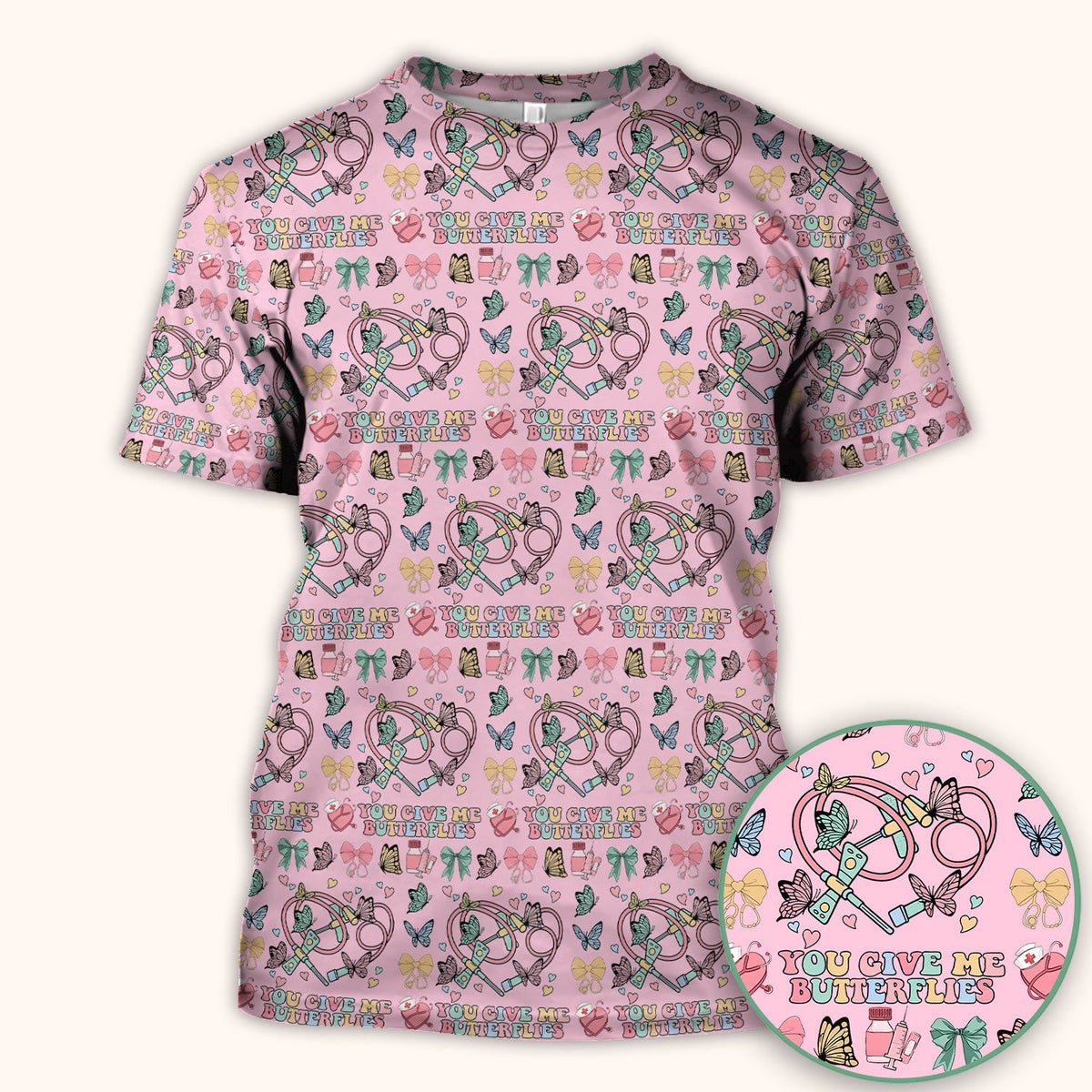 Butterfly Heart Valentine Medical Pattern Scrub Top, Comfortable Scrubs for Nurses