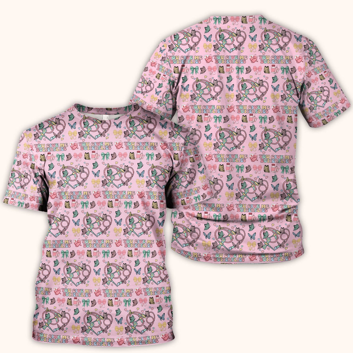 Butterfly Heart Valentine Medical Pattern Scrub Top, Comfortable Scrubs for Nurses