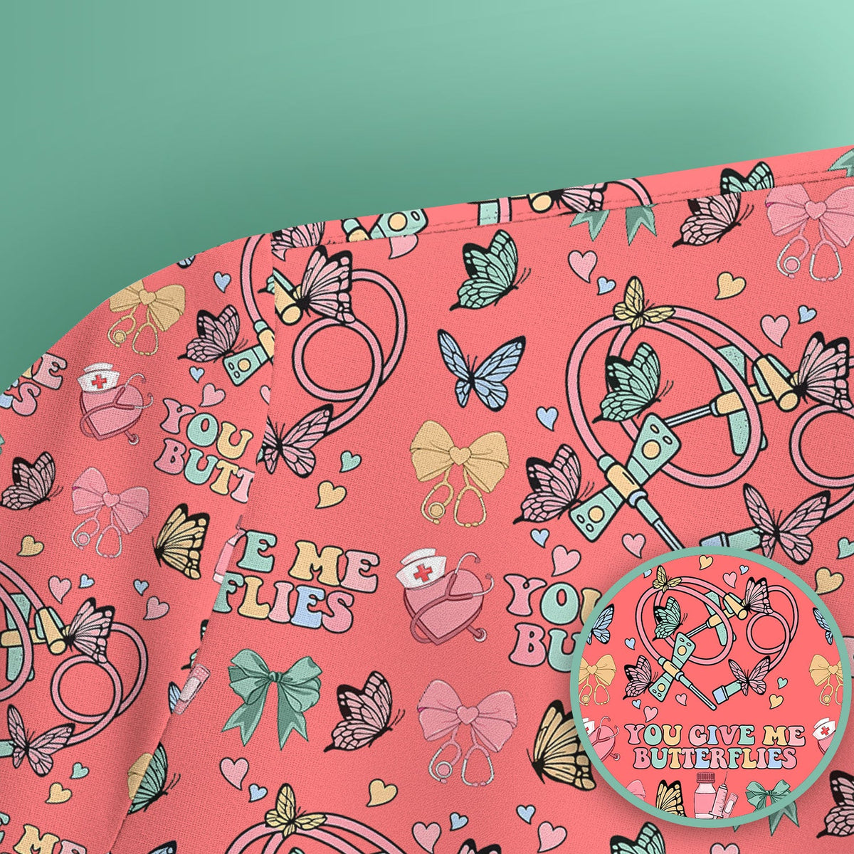 Butterfly Heart Valentine Medical Pattern Scrub Top, Comfortable Scrubs for Nurses