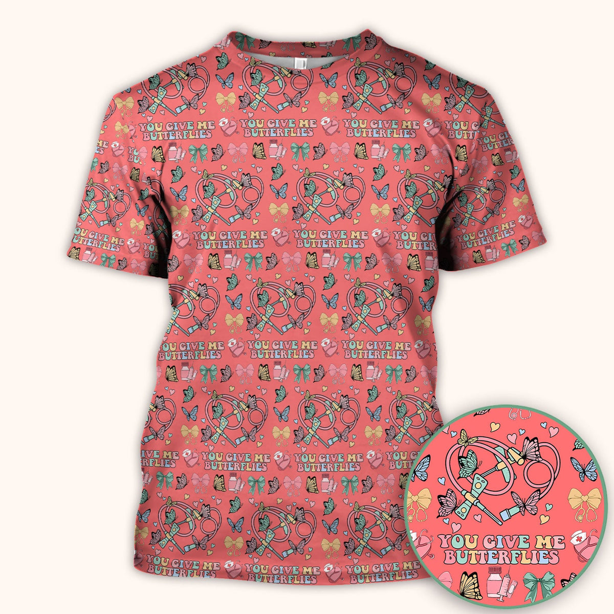 Butterfly Heart Valentine Medical Pattern Scrub Top, Comfortable Scrubs for Nurses