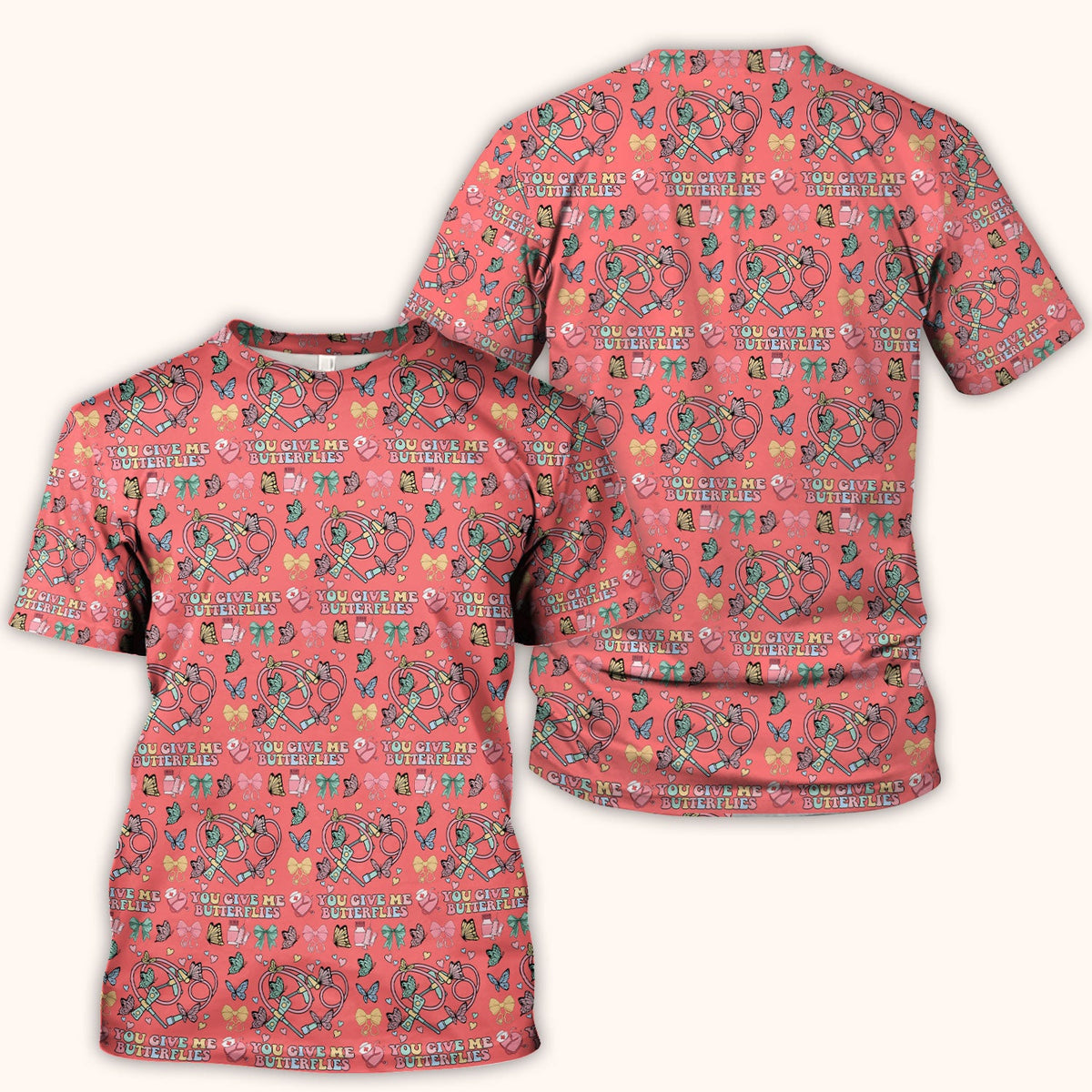 Butterfly Heart Valentine Medical Pattern Scrub Top, Comfortable Scrubs for Nurses